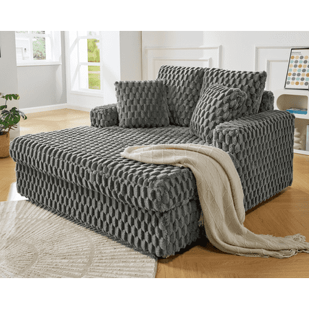 VanAcc 58-Inch Plush Sleeper Chair with Throw Pillows, Grey