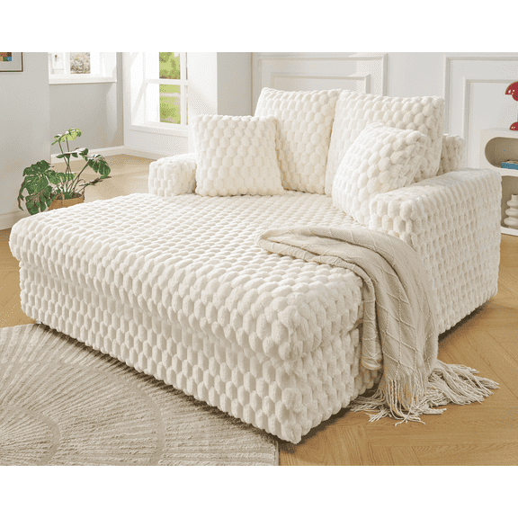 VanAcc 58-Inch Plush Sleeper Chair with Throw Pillows,Off-White
