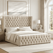 VanAcc 6.3" Thick Wrap Me Up Fluted King Bed by Modern, Khaki Linen
