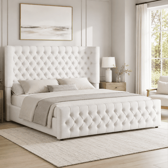 VanAcc 6.3" Thick Wrap Me Up Fluted King Bed by Modern, White Linen