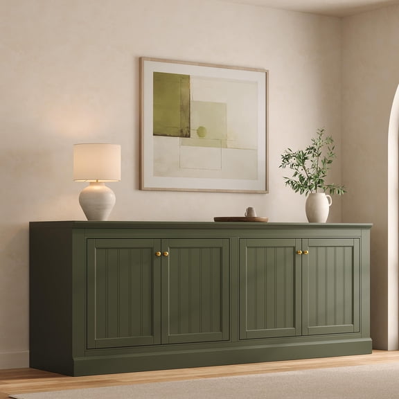 VanAcc 72" Modern Sideboard Buffet Cabinet with Grooved Doors, Storage Console Table with Adjustable Shelves, for Dining Room, Kitchen, Olive Green