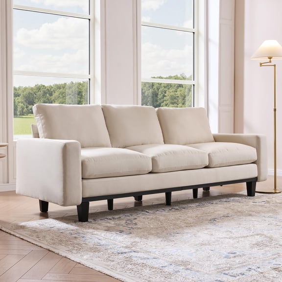 VanAcc 74.8" 3 Seater Sofa with 22" Deep Seat, Beige Couch for Living Room, Full Metal Support, for Bedroom & Apartment, Beige Linen