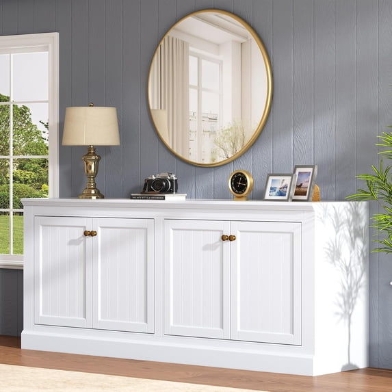 VanAcc Farmhouse Sideboard Buffet Cabinet with Barn Doors, Storage Console Table with Adjustable Shelves for Living Room, Kitchen, Entryway, White