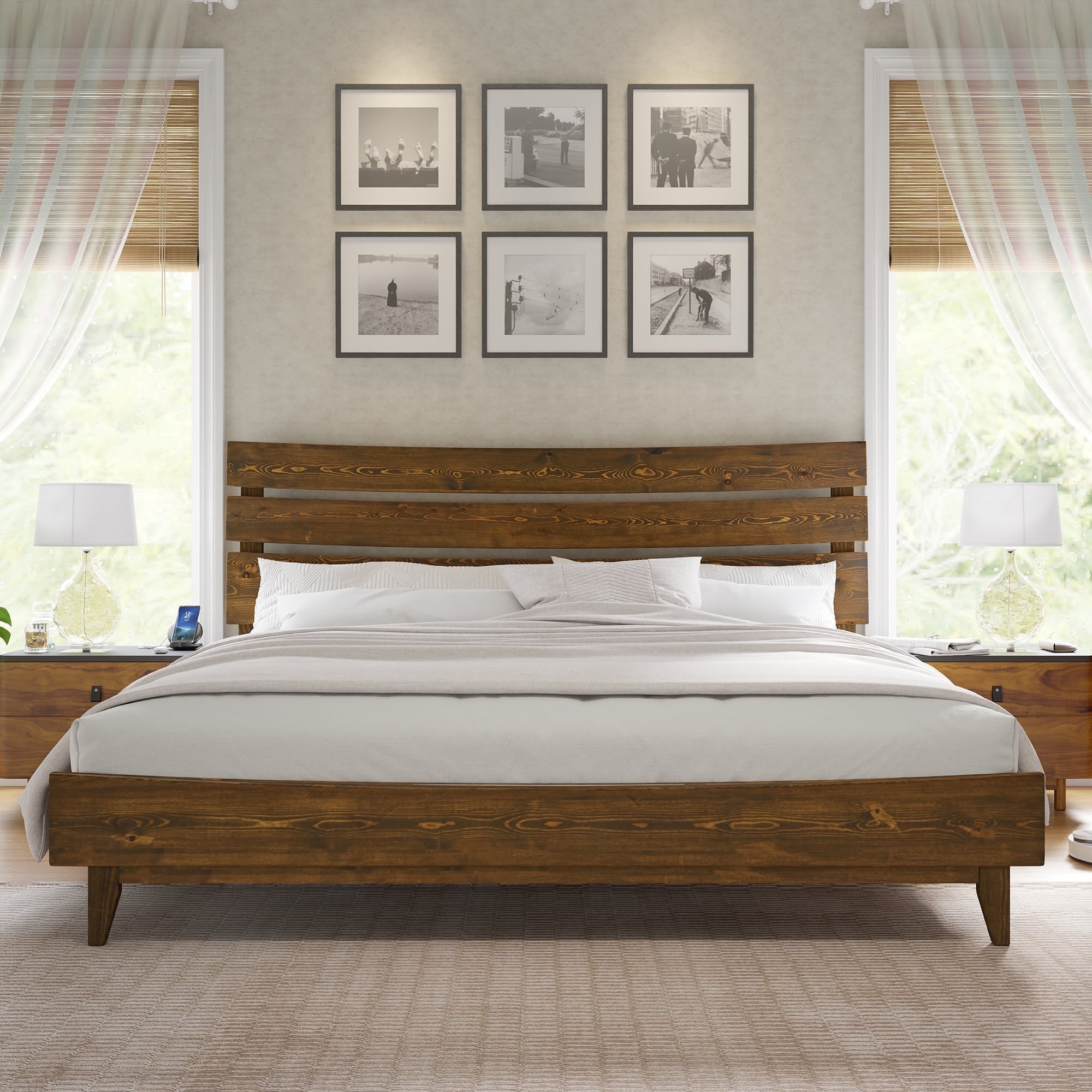 Merluxy King Size Solid Wood Bed Frame, Mid Century Platform Bed — free download