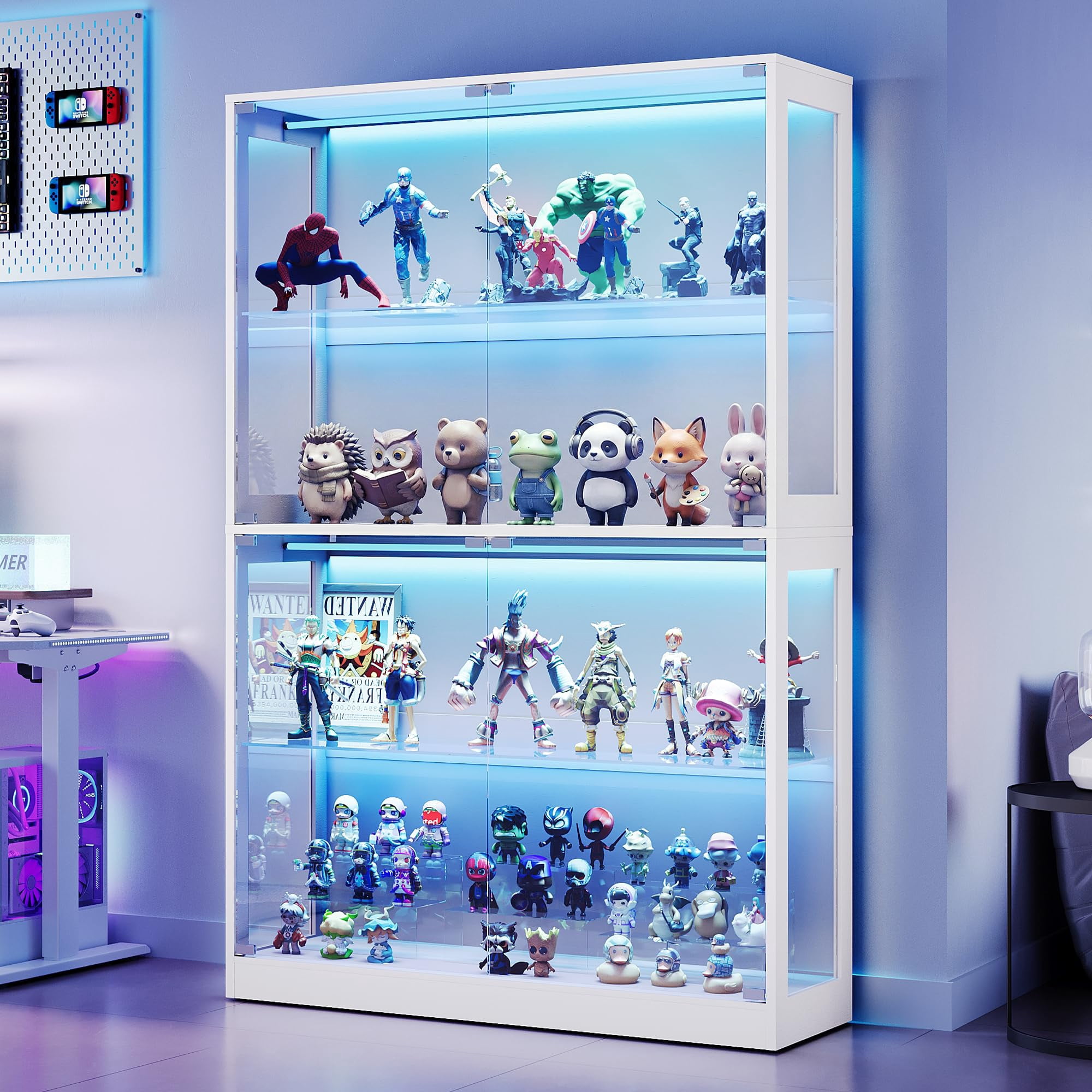 VanAcc RGB Display Cabinet with Adjustable Glass Shelves, 4-Tier ...