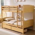 thumbnail image 1 of VanAcc Twin Over Twin Bunk Bed with Drawers, Solid Rubberwood Convertible Loft Beds, Modern Detachable Bed Frame for Teens Bedroom, Natural Wood, 1 of 10