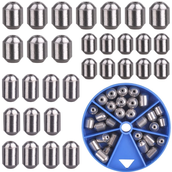 VanRolldex 30 Pack Oval Iron Bass Casting Fishing Weights Kit with Tackle Box, 6.7 oz