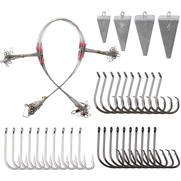 VanRolldex Surf Fishing Rig 46 Piece Stainless Steel Leader Weights Kit with Pyramid Sinkers & Hooks