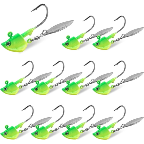 VanRolldex Willow Blade Weighted Spin Head Jig Swim-bait Fishing Lure for Crappie Bass, 10 Count