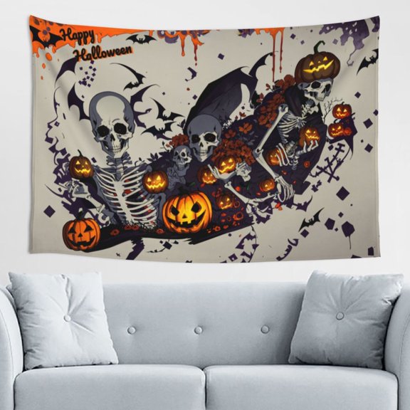 Vananc Halloween Spooky Skeleton Tapestry Wall Hanging 60x40 Inch Halloween Tapestry for Living Room Dorm Room Bedroom Home Decoration