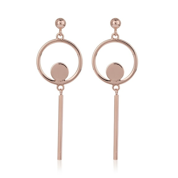 Vanbelle Sterling Silver Jewelry Circle & Bar Dangle Earrings with Rose Gold Plating for Women