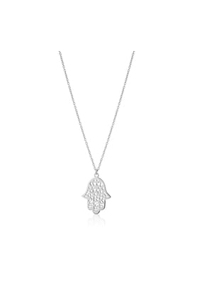 Sterling Silver Jewelry Hamsa Pendant Necklace with Rhodium Plating for Men and Women