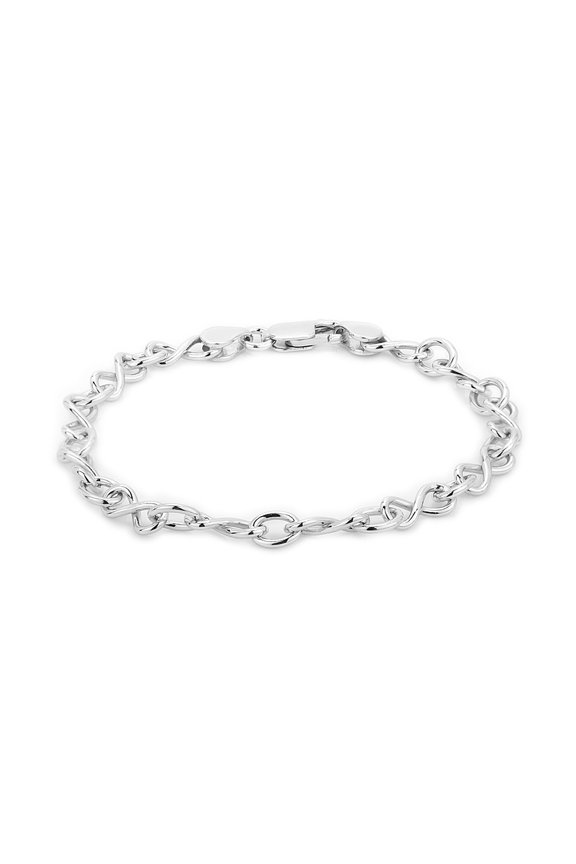 Sterling Silver Jewelry Hand-Made Fancy Infinity Link Chain Bracelets with Rhodium Plating for Women and Girls