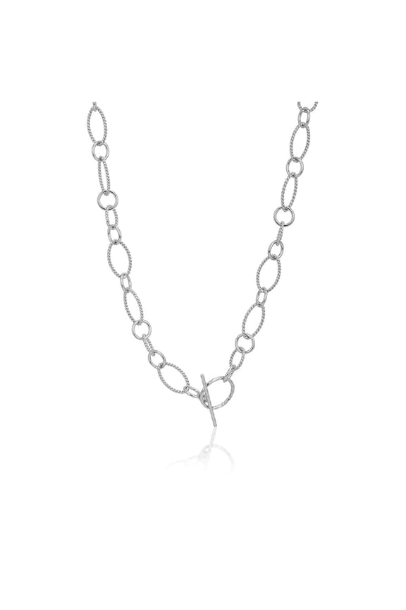 Sterling Silver Jewelry Handmade Fancy Link Chain Necklace with Toggle Lock and Rhodium Plated for Women