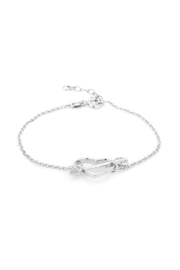 Sterling Silver Jewelry "Lovestruck" Heart & Arrow Bracelet with Rhodium Plating for Women and Girls