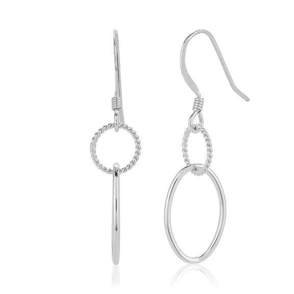 Vanbelle Sterling Silver Jewelry Textured Circle & Oval Interlock Earrings with Rhodium Plating for Women