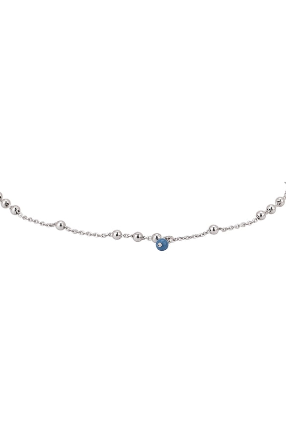 Sterling Silver Jewelry dangling Lapis Stone Beaded Chain Anklet with Rhodium Plating for Women
