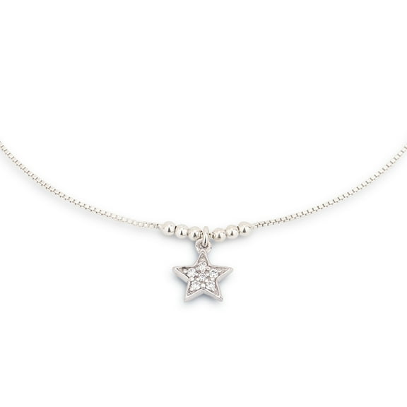 Vanbelle Sterling Silver Jewelry dangling Star Anklet with Cubic Zirconia Stones and Rhodium Plated for Women