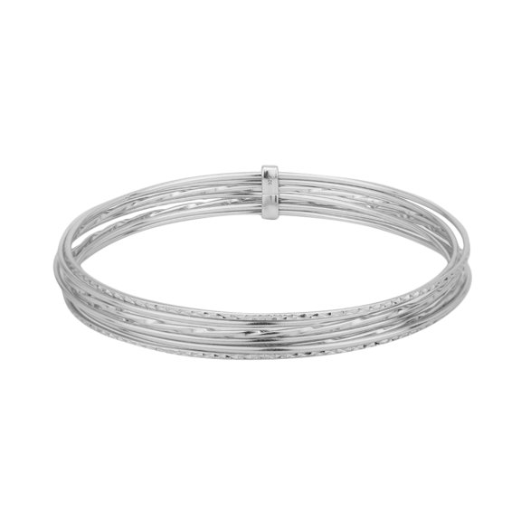 Vanbelle Sterling Silver Multi-Strand Wire Bangle with Rhodium Plating for Women and Girls