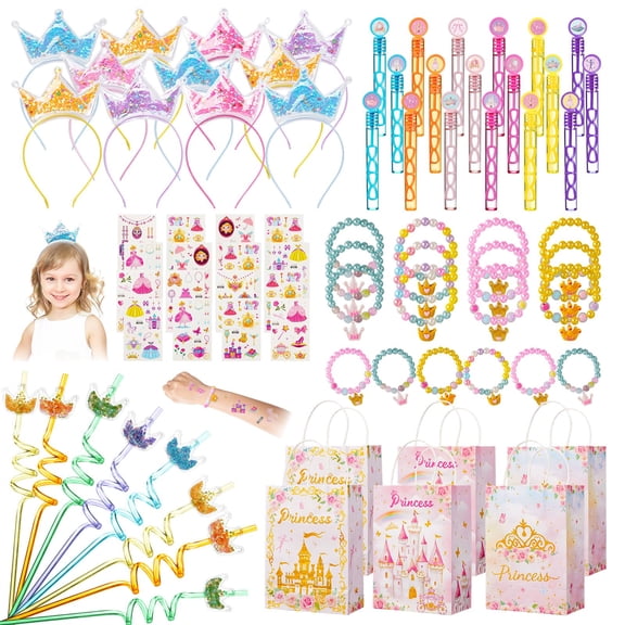 Vanblue 72Pcs Princess Party Favors Crown Birthday Decorations Party Supplies for Girls, Crown Headbands Princess Castle Goodie Bag Stuffers,Pinata Fillers Classroom Rewards Gifts for Kids Y102