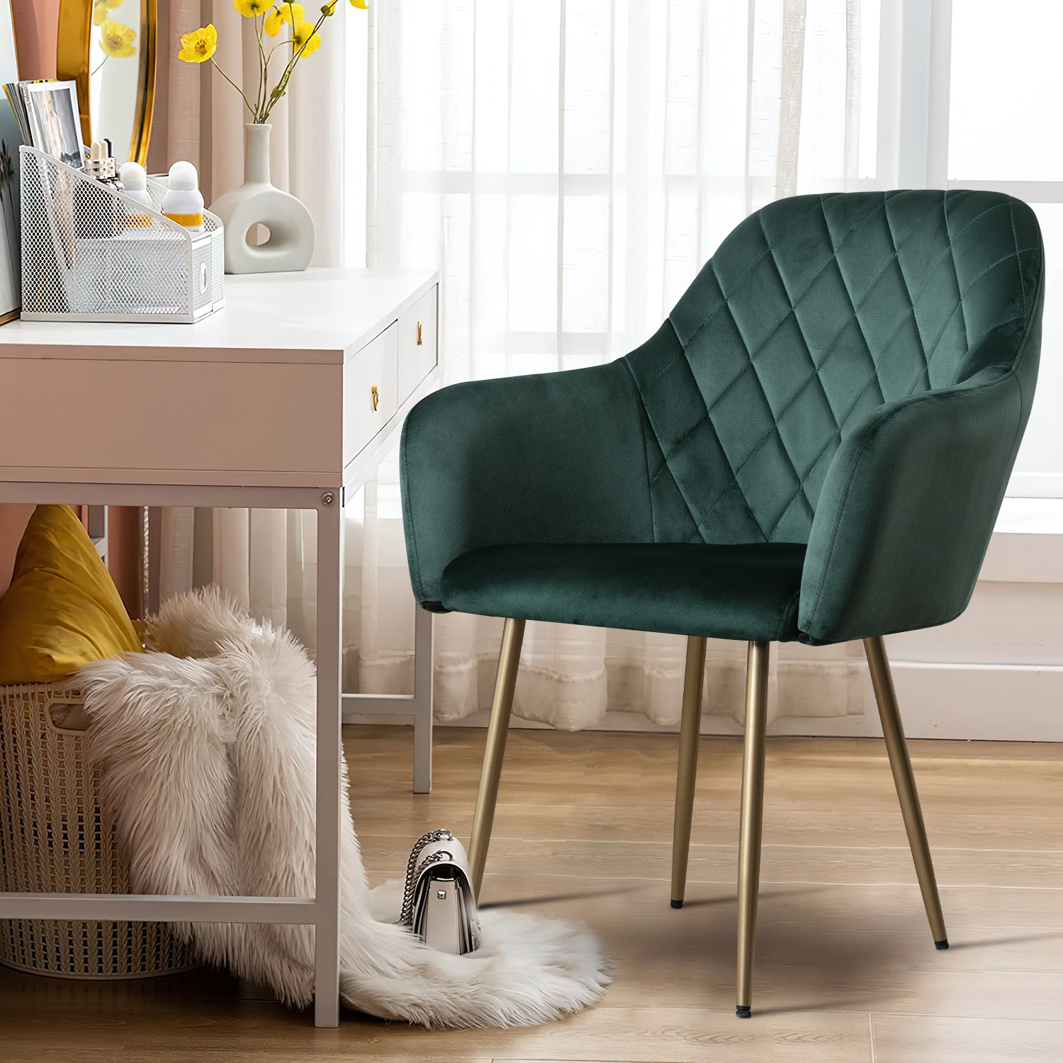 Duhome Velvet Accent Chair for Living Room Bedroom, Makeup Vanity Chair