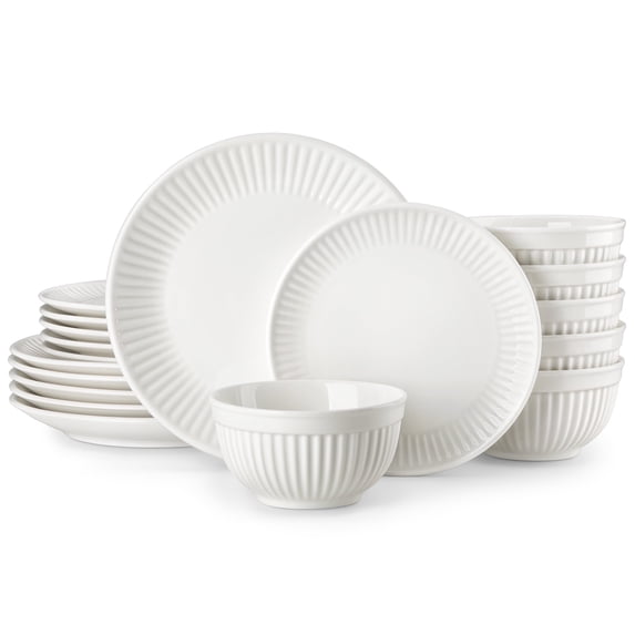 Vancasso 18 Pcs Dinnerware Sets, Ceramic Plates and Bowls Sets for 6, Scratch Resistant Kitchen Dinner Set , Microwave & Dishwasher Safe