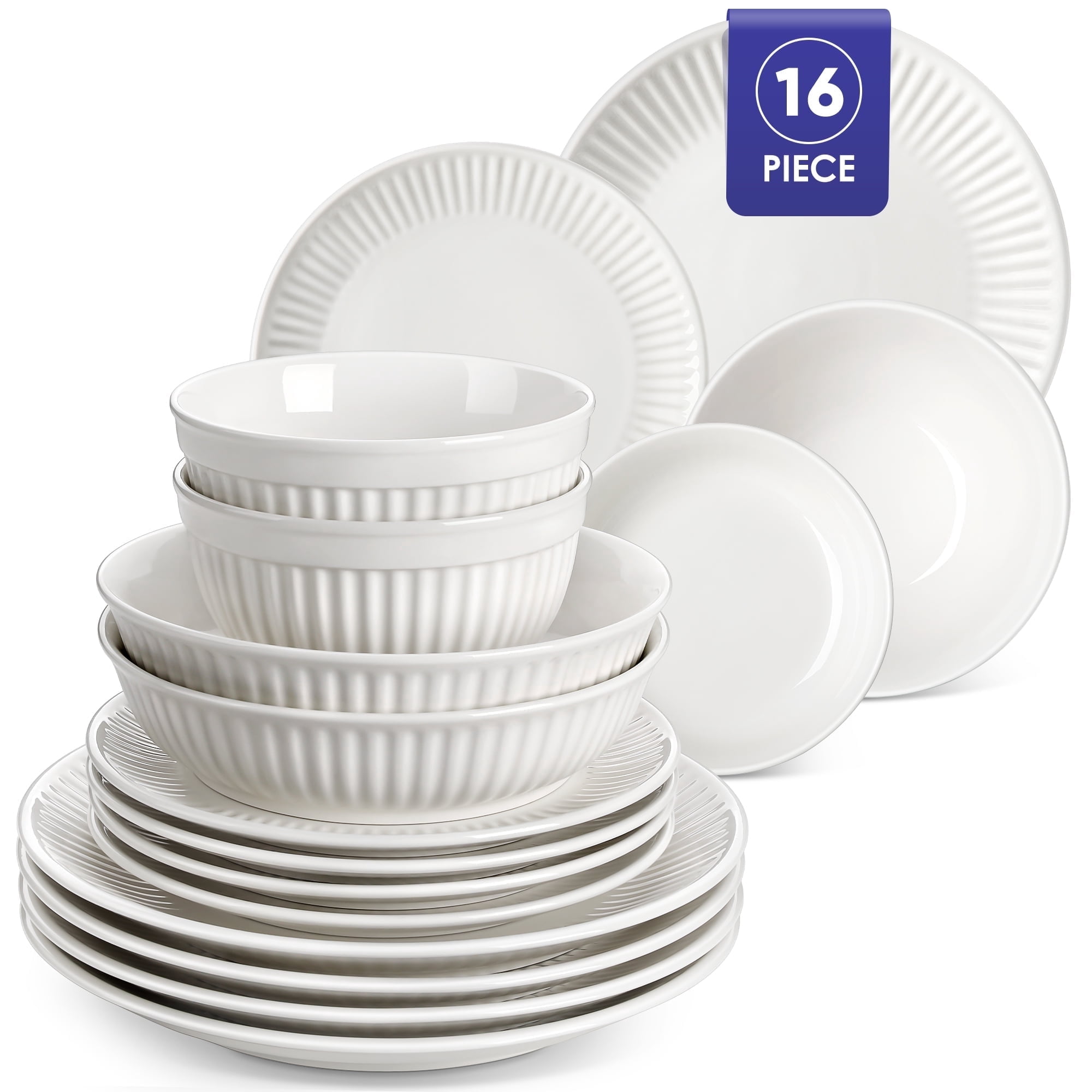 Vancasso 16 Pcs Dinnerware Sets, Ceramic Plates and Bowls Sets for 4, Scratch Resistant Kitchen Dinner Set , Microwave & Dishwasher Safe