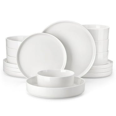 Vancasso 16pcs Ceramic Dinnerware Sets, Poreclain Plates w/Bowls, Service for 4, Oven & Dishwasher Safe, White
