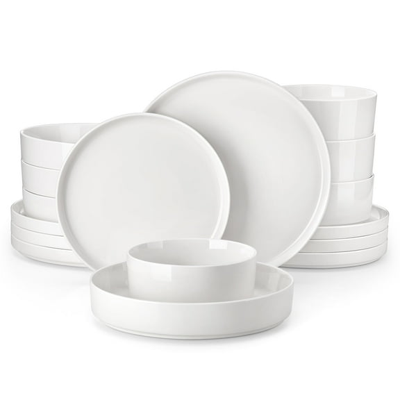 Vancasso 16pcs Ceramic Dinnerware Sets, Poreclain Plates w/Bowls, Service for 4, Oven & Dishwasher Safe, White