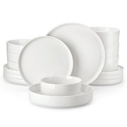 Vancasso 16 Pcs Dinnerware Sets, Plates and Bowls Set for 4, Ceramic Dinner Set, Scratch Resistant, White
