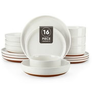 Vancasso Dinnerware Set for 4, 16 Pcs Plates and Bowls Set, Sesame Glaze Dishset, Stoneware Tableware Dishwasher Microwave Safe, White