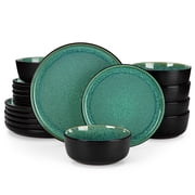 MALACASA 18 Piece Ceramic Dinnerware Set, Microwave and Dishwasher Safe, Stackable Plates and Bowls sets Service for 6, Green
