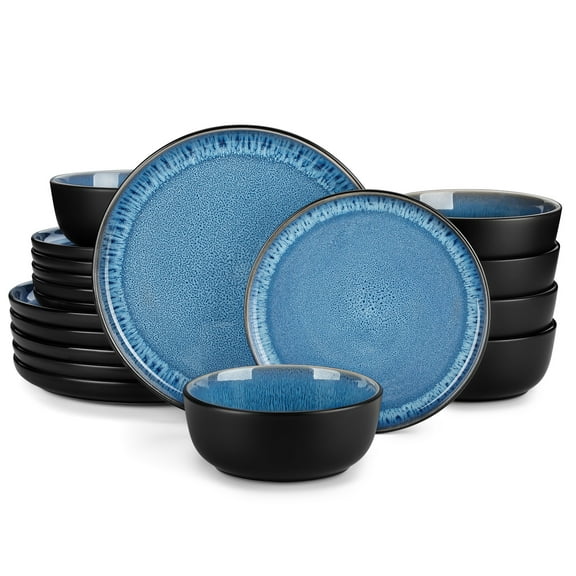 MALACASA 18 Piece Ceramic Dinnerware Set, Microwave and Dishwasher Safe, Stackable Plates and Bowls sets Service for 6, Blue