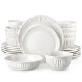 thumbnail image 1 of Vancasso 24 Piece Porcelain Dinnerware Sets, Porcelain Dinner Sets for 6, Plates and Bowls Sets with Embossed Design, Dishwasher & Microwave Safe, Black Trim, 1 of 7