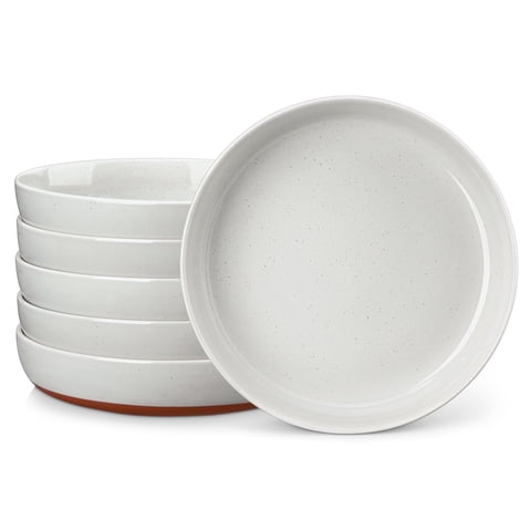 Vancasso Pasta Bowls Set of 6, 48 oz Stoneware Salad Bowls with Wide and Shallow, Large Serving Bowls, Soup Bowls, Microwave & Dishwasher Safe, Gray