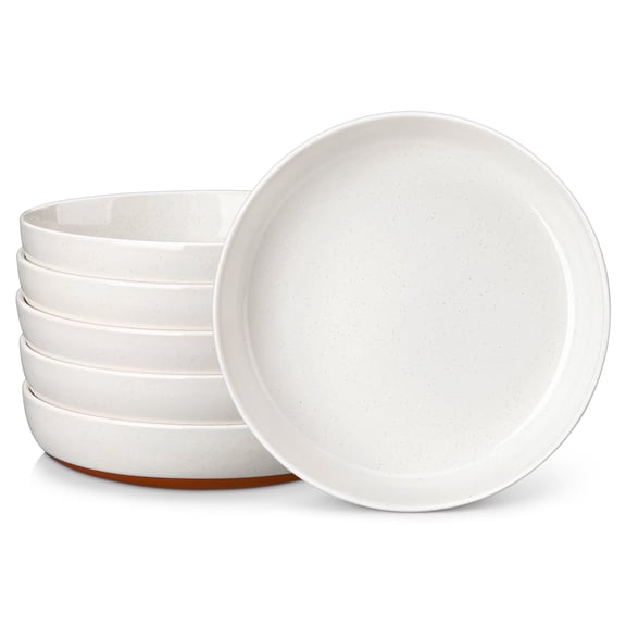Vancasso Pasta Bowls Set of 6, 48 oz Stoneware Salad Bowls with Wide and Shallow, Large Serving Bowls, Soup Bowls, Microwave & Dishwasher Safe, White