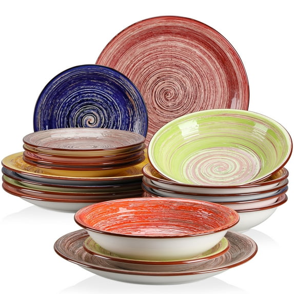 Vancasso Albero Dinner Plate for 6, Stoneware Dinnerware Plate Set, 18-Piece Multicolour Ceramic, Rustic Chic Style