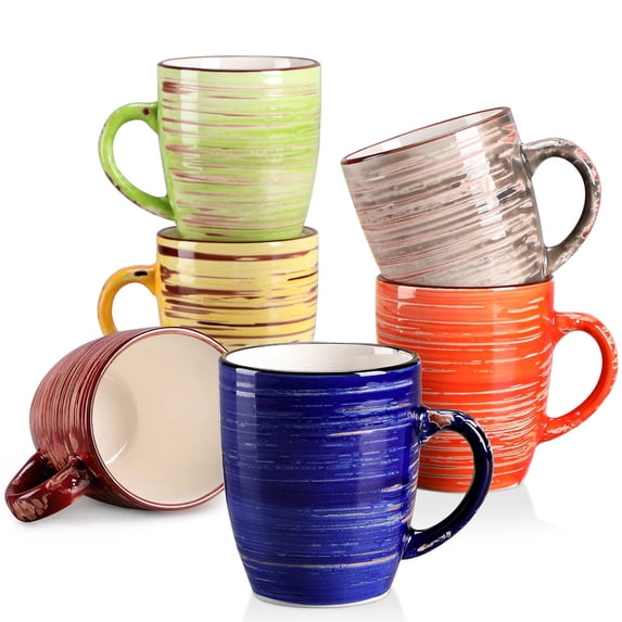 Malacasa Coffee Mugs Set of 6, 13oz Large Porcelain Mug, Ceramic Tea Cups with Handle, Multicolour Rustic Chic Style
