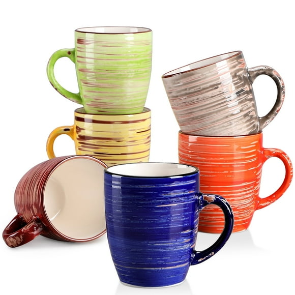 Malacasa Coffee Mugs Set of 6, 13oz Large Porcelain Mug, Ceramic Tea Cups with Handle, Multicolour Rustic Chic Style