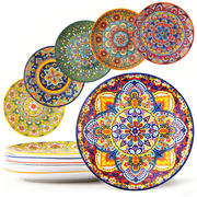 NTKOW 6 Piece Bohemian Ceramic Dessert Plates, 8 Inch Reactive Glaze Porcelain Plates, Colorful Bohemian Style Dinnerware Dishes Set for Kitchen, Ideal for Steak, Pasta, Desserts, Microwave, Dishwash