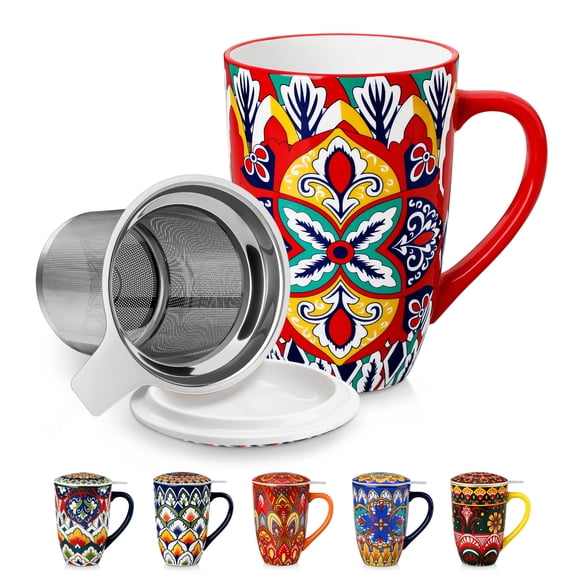 Vancasso Tea Mug with Infuser and Lid, 18 oz Loose Leaf Tea Cup with Strainer, Ceramic Coffee Mug for Tea, Coffee, Microwave & Dishwasher Safe