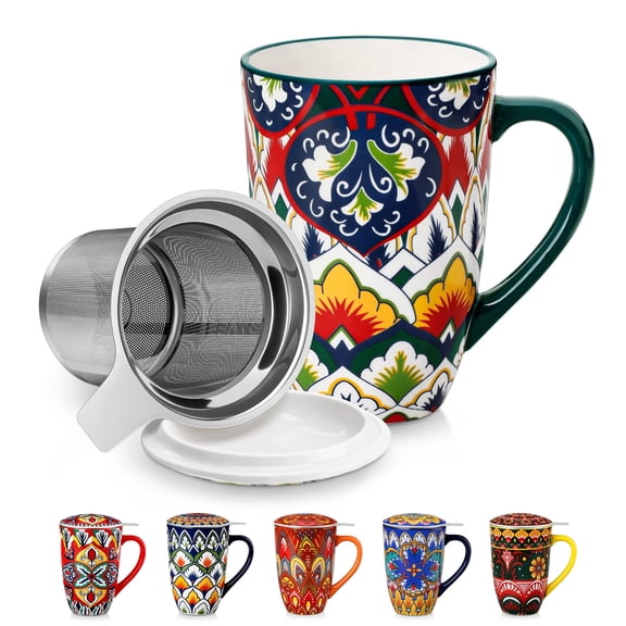 Vancasso Tea Mug with Infuser and Lid, 18 oz Loose Leaf Tea Cup with Strainer, Ceramic Coffee Mug for Tea, Coffee, Microwave & Dishwasher Safe, Series LUMI