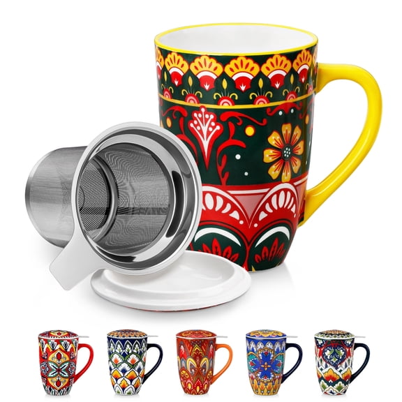 Vancasso Tea Mug with Infuser and Lid, 18 oz Loose Leaf Tea Cup with Strainer, Ceramic Coffee Mug for Tea, Coffee, Microwave & Dishwasher Safe