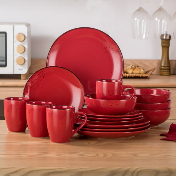Vancasso Dinnerware Sets, Stoneware Dinner Set for 4, 16-Piece Series Navia, Red