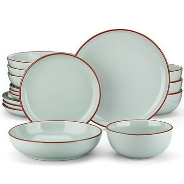 Malacasa 16 Pcs Dinnerware Sets for 4, Plates and Bowls Set, Stoneware Tableware Dishwasher Microwave Safe, Jade