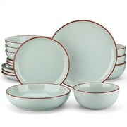 Malacasa 16 Pcs Dinnerware Sets for 4, Plates and Bowls Set, Stoneware Tableware Dishwasher Microwave Safe, Jade