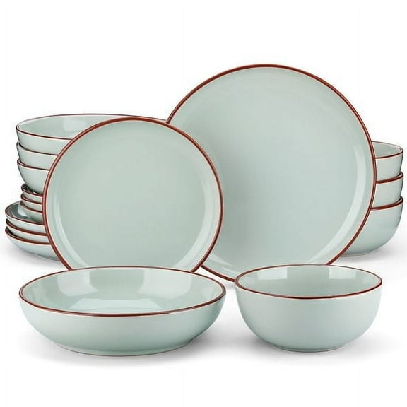 Malacasa 16 Pcs Dinnerware Sets for 4, Plates and Bowls Set, Stoneware Tableware Dishwasher Microwave Safe, Jade