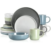 Vancasso, Series SESAM, 16-Piece Stoneware Dinnerware Sets, Multicolour Dinner Set, Service for 4（Light Grey, Dark Grey, Blue, Green）