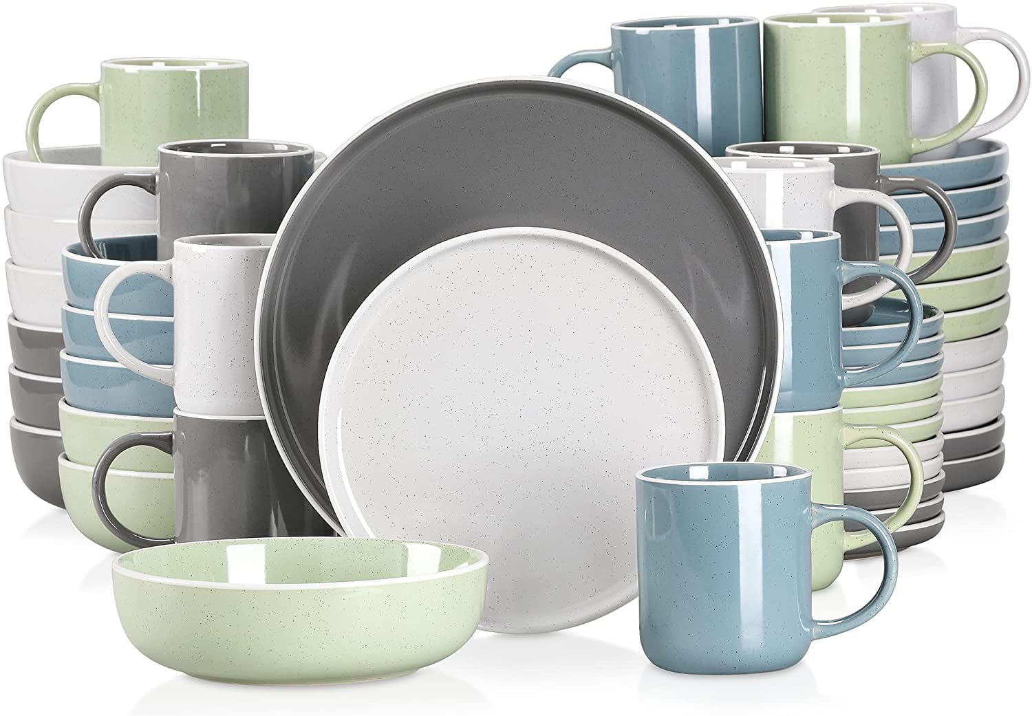 Vancasso, Series SESAM, 48-Piece Stoneware Dinnerware Sets, Multicolour  Dinner Set, Service for 12（Light Grey, Dark Grey, Blue, Green）