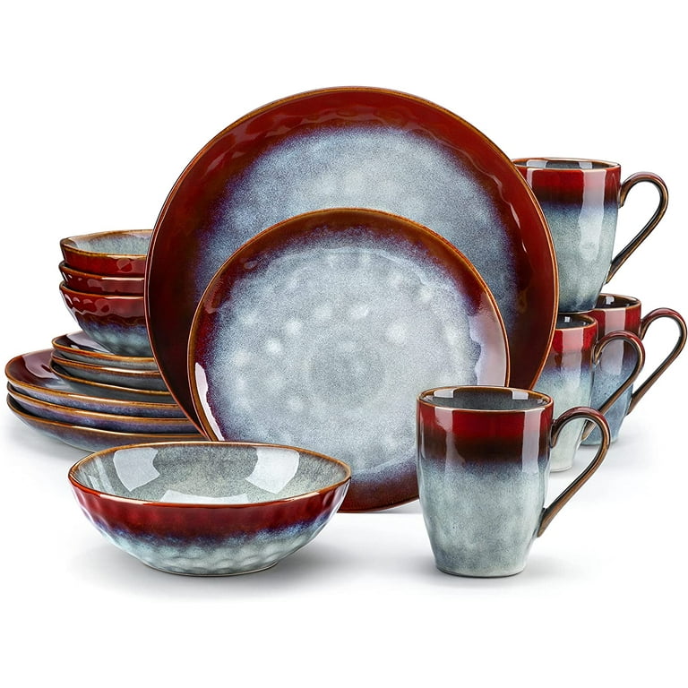 Vancasso, Series Starry, 16-Piece Stoneware Dinnerware Set, Red Dinner Set,  Service for 4